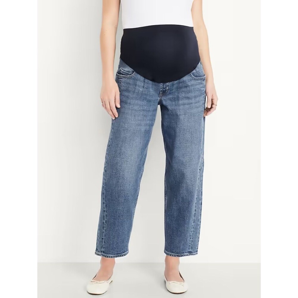 Old Navy Maternity Denim Barrel Leg Ankle Jeans with Full Panel 12